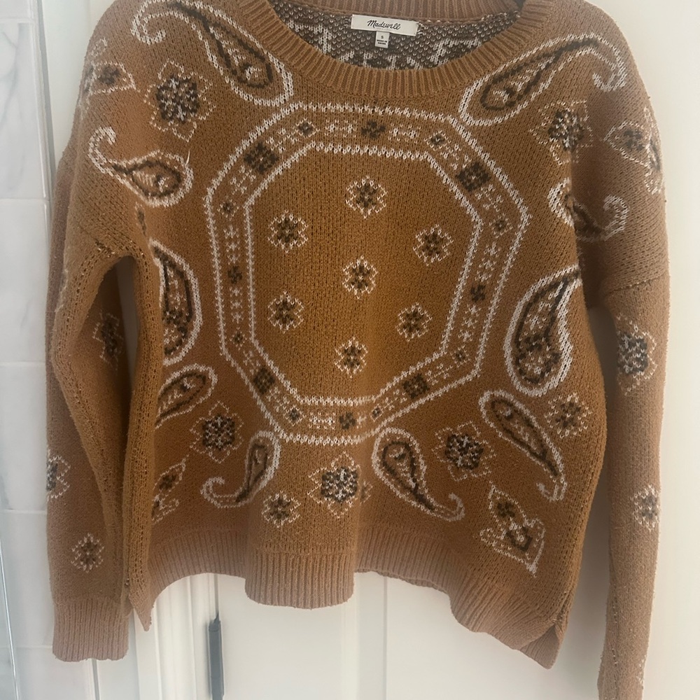 Madewell Tan Paisley Crew Neck Sweater